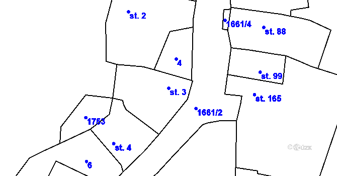 Parcela st. 3 v KÚ Lnáře, Katastrální mapa