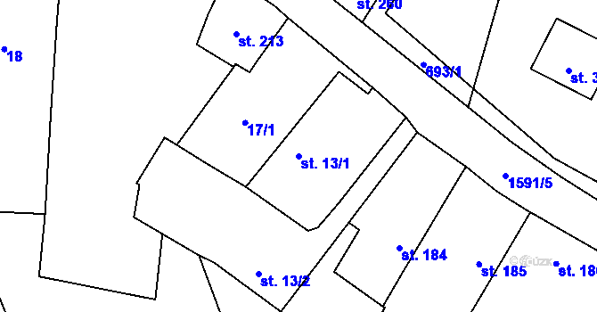 Parcela st. 13/1 v KÚ Lnáře, Katastrální mapa