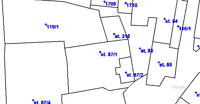 Parcela st. 87/1 v KÚ Lnáře, Katastrální mapa