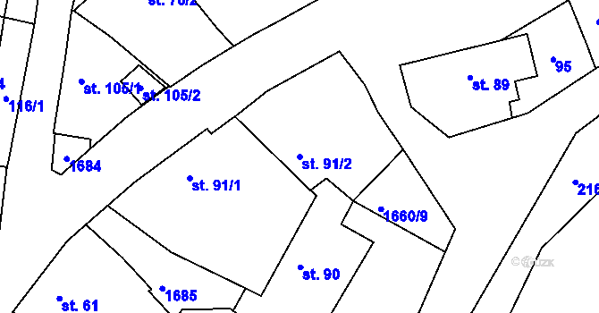 Parcela st. 91/2 v KÚ Lnáře, Katastrální mapa