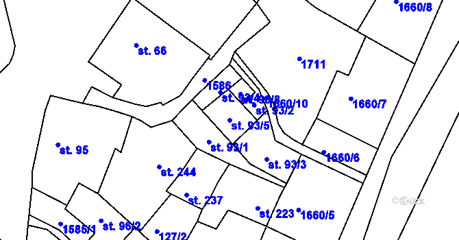 Parcela st. 93/5 v KÚ Lnáře, Katastrální mapa