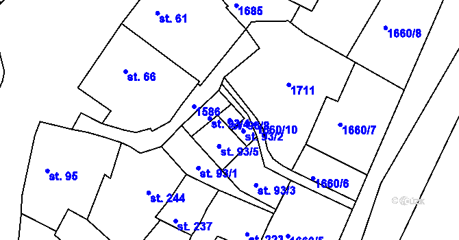 Parcela st. 93/8 v KÚ Lnáře, Katastrální mapa