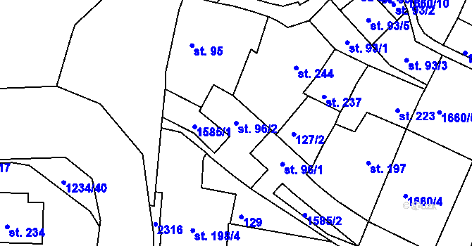Parcela st. 96/2 v KÚ Lnáře, Katastrální mapa