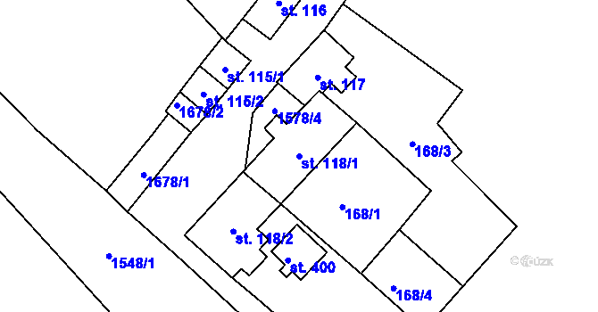 Parcela st. 118/1 v KÚ Lnáře, Katastrální mapa
