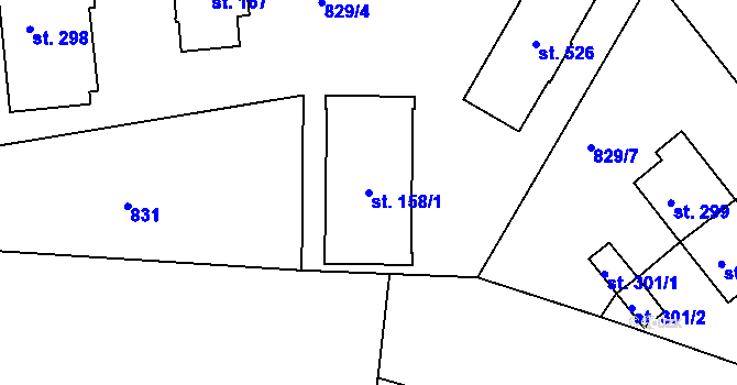 Parcela st. 158/1 v KÚ Lnáře, Katastrální mapa
