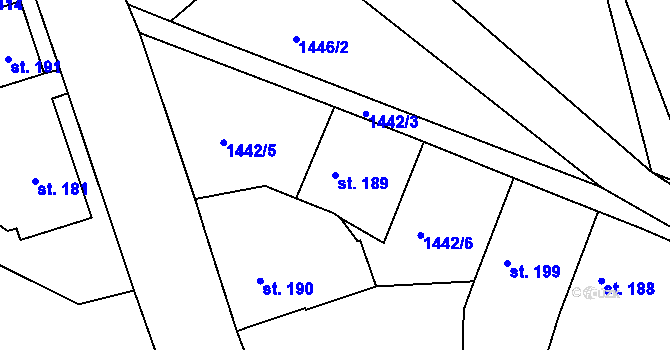 Parcela st. 189 v KÚ Lnáře, Katastrální mapa