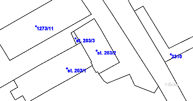 Parcela st. 203/2 v KÚ Lnáře, Katastrální mapa