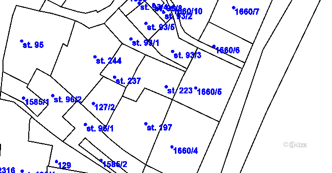 Parcela st. 223 v KÚ Lnáře, Katastrální mapa