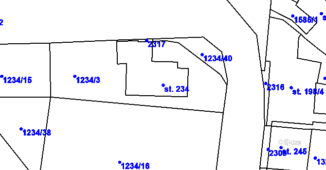 Parcela st. 234 v KÚ Lnáře, Katastrální mapa