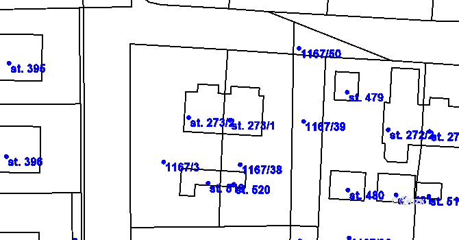 Parcela st. 273/1 v KÚ Lnáře, Katastrální mapa