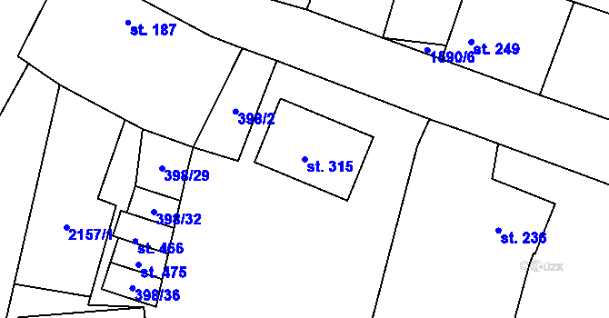 Parcela st. 315 v KÚ Lnáře, Katastrální mapa