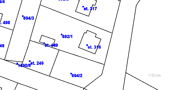 Parcela st. 316 v KÚ Lnáře, Katastrální mapa