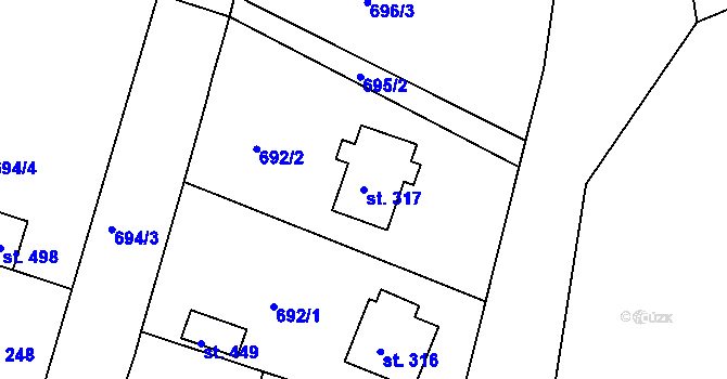 Parcela st. 317 v KÚ Lnáře, Katastrální mapa