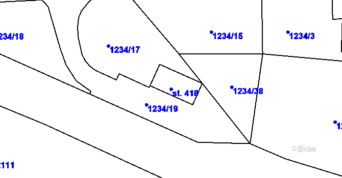 Parcela st. 418 v KÚ Lnáře, Katastrální mapa