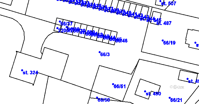 Parcela st. 66/3 v KÚ Lnáře, Katastrální mapa