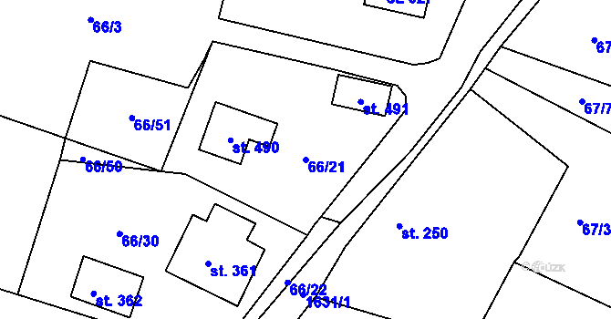 Parcela st. 66/21 v KÚ Lnáře, Katastrální mapa