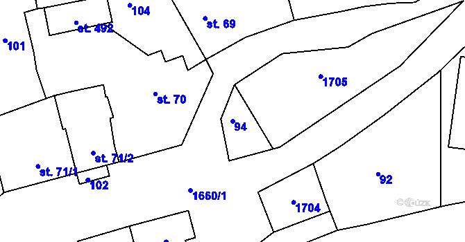 Parcela st. 94 v KÚ Lnáře, Katastrální mapa