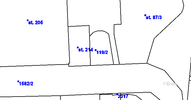 Parcela st. 119/2 v KÚ Lnáře, Katastrální mapa