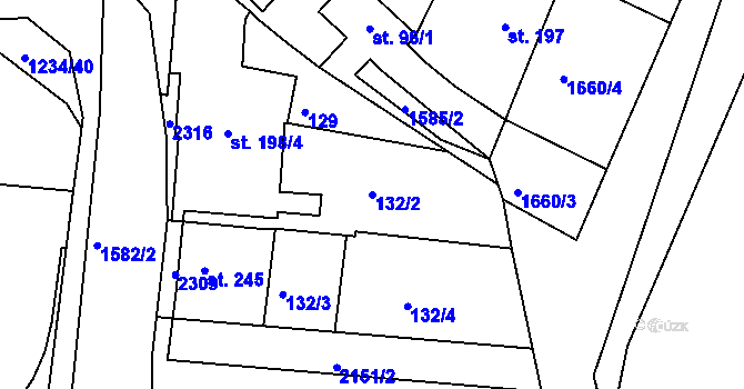 Parcela st. 132/2 v KÚ Lnáře, Katastrální mapa