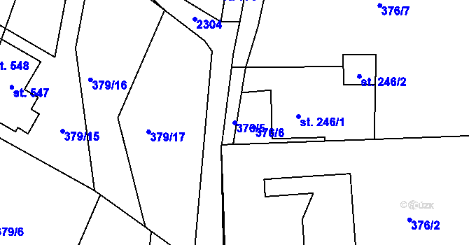 Parcela st. 376/5 v KÚ Lnáře, Katastrální mapa