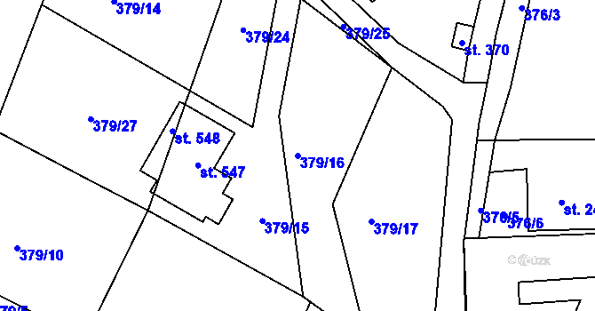 Parcela st. 379/16 v KÚ Lnáře, Katastrální mapa
