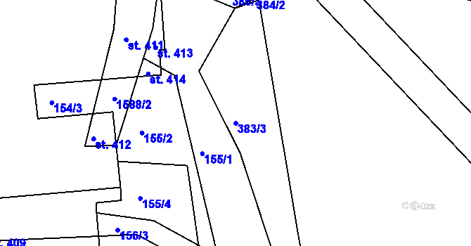 Parcela st. 383/3 v KÚ Lnáře, Katastrální mapa