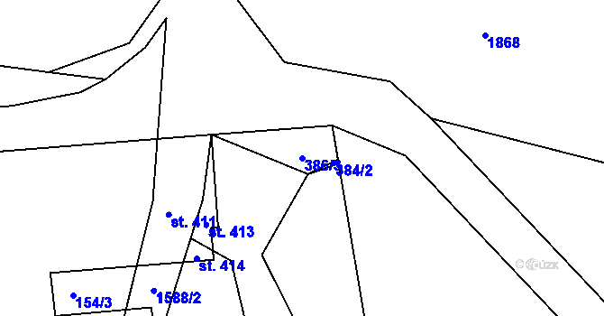 Parcela st. 386/3 v KÚ Lnáře, Katastrální mapa