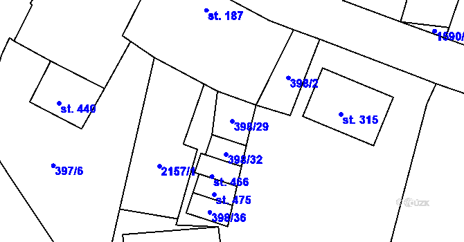 Parcela st. 398/29 v KÚ Lnáře, Katastrální mapa