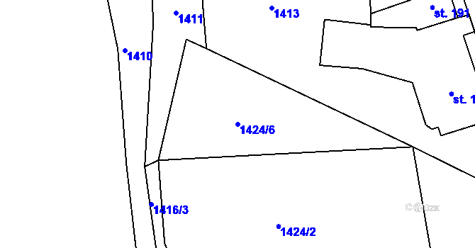 Parcela st. 1424/6 v KÚ Lnáře, Katastrální mapa