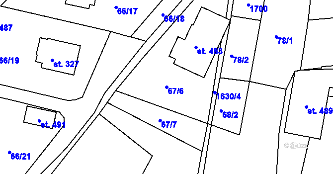 Parcela st. 67/6 v KÚ Lnáře, Katastrální mapa