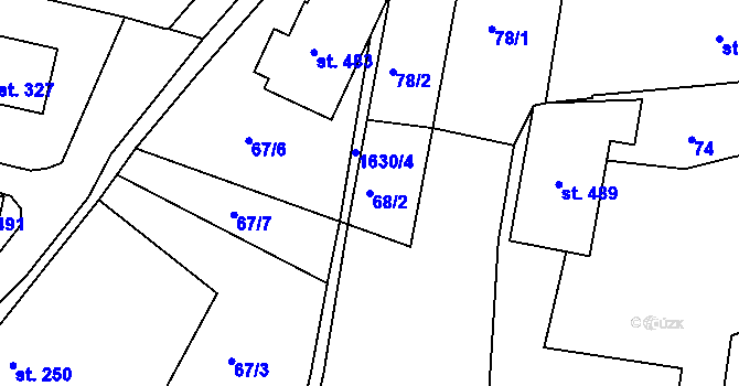 Parcela st. 68/2 v KÚ Lnáře, Katastrální mapa