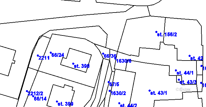 Parcela st. 66/36 v KÚ Lnáře, Katastrální mapa
