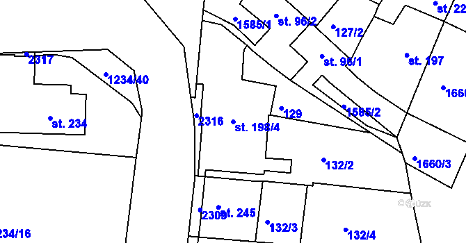 Parcela st. 198/4 v KÚ Lnáře, Katastrální mapa