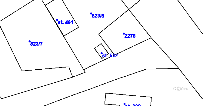 Parcela st. 512 v KÚ Lnáře, Katastrální mapa