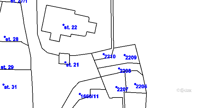 Parcela st. 2210 v KÚ Lnáře, Katastrální mapa