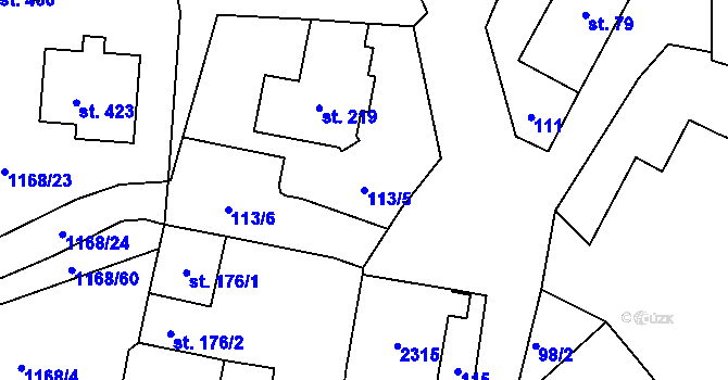 Parcela st. 113/5 v KÚ Lnáře, Katastrální mapa