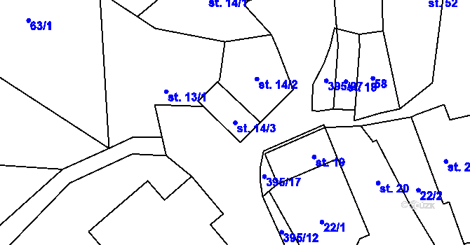 Parcela st. 14/3 v KÚ Lobeč u Mšena, Katastrální mapa