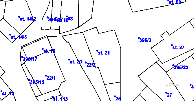 Parcela st. 21 v KÚ Lobeč u Mšena, Katastrální mapa