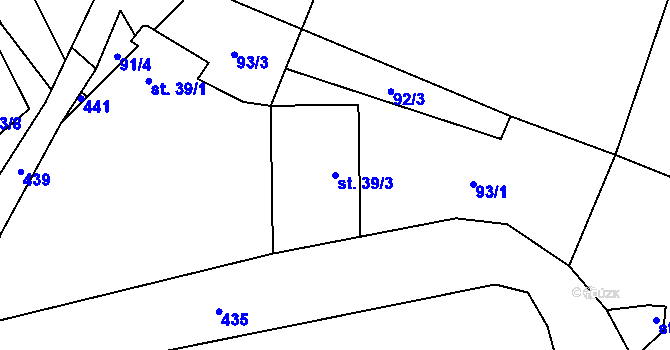 Parcela st. 39/3 v KÚ Lobeč u Mšena, Katastrální mapa