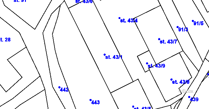 Parcela st. 43/1 v KÚ Lobeč u Mšena, Katastrální mapa