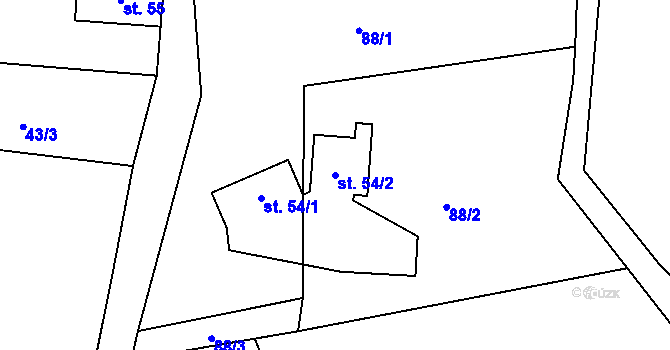 Parcela st. 54/2 v KÚ Lobeč u Mšena, Katastrální mapa