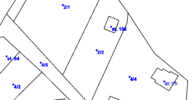 Parcela st. 2/2 v KÚ Lobeč u Mšena, Katastrální mapa