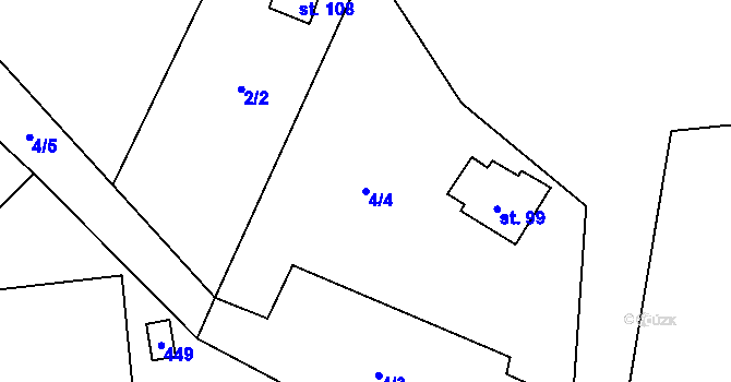 Parcela st. 4/4 v KÚ Lobeč u Mšena, Katastrální mapa