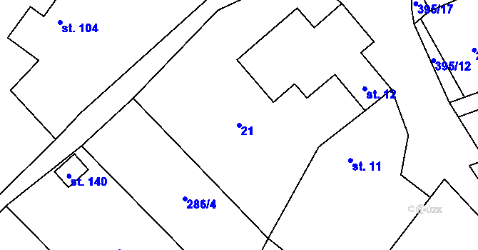 Parcela st. 21 v KÚ Lobeč u Mšena, Katastrální mapa