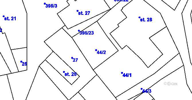 Parcela st. 44/2 v KÚ Lobeč u Mšena, Katastrální mapa