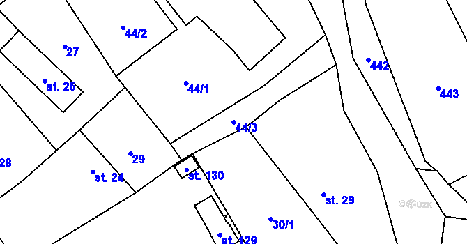 Parcela st. 44/3 v KÚ Lobeč u Mšena, Katastrální mapa