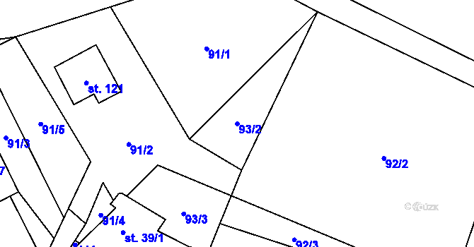 Parcela st. 93/2 v KÚ Lobeč u Mšena, Katastrální mapa