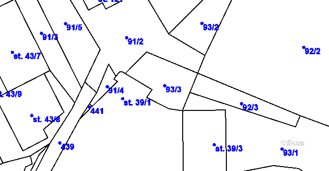 Parcela st. 93/3 v KÚ Lobeč u Mšena, Katastrální mapa