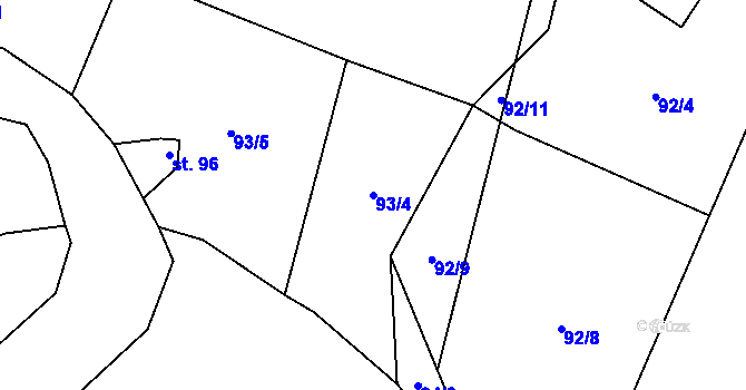 Parcela st. 93/4 v KÚ Lobeč u Mšena, Katastrální mapa