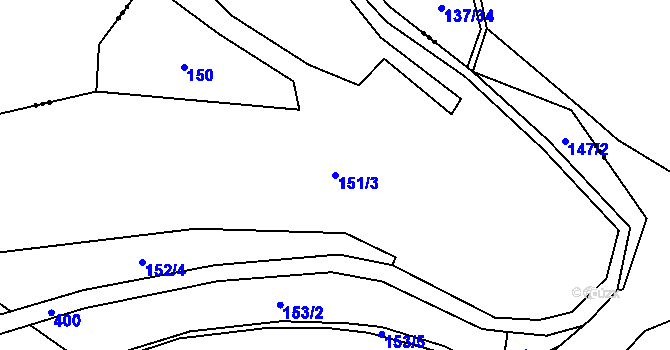 Parcela st. 151/3 v KÚ Lobeč u Mšena, Katastrální mapa